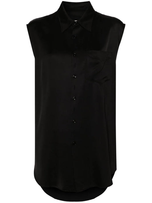 Ripped-Detail Satin-Weave Shirt