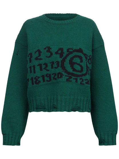 Logo-Intarsia Distressed-Effect Jumper