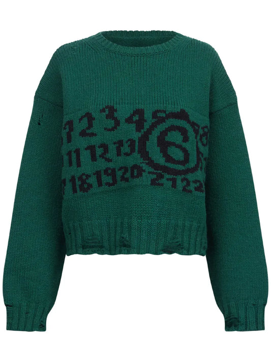Logo-Intarsia Distressed-Effect Jumper