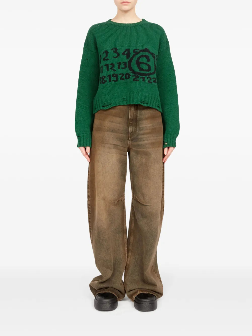 Logo-Intarsia Distressed-Effect Jumper