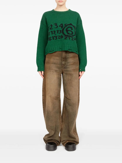 Logo-Intarsia Distressed-Effect Jumper