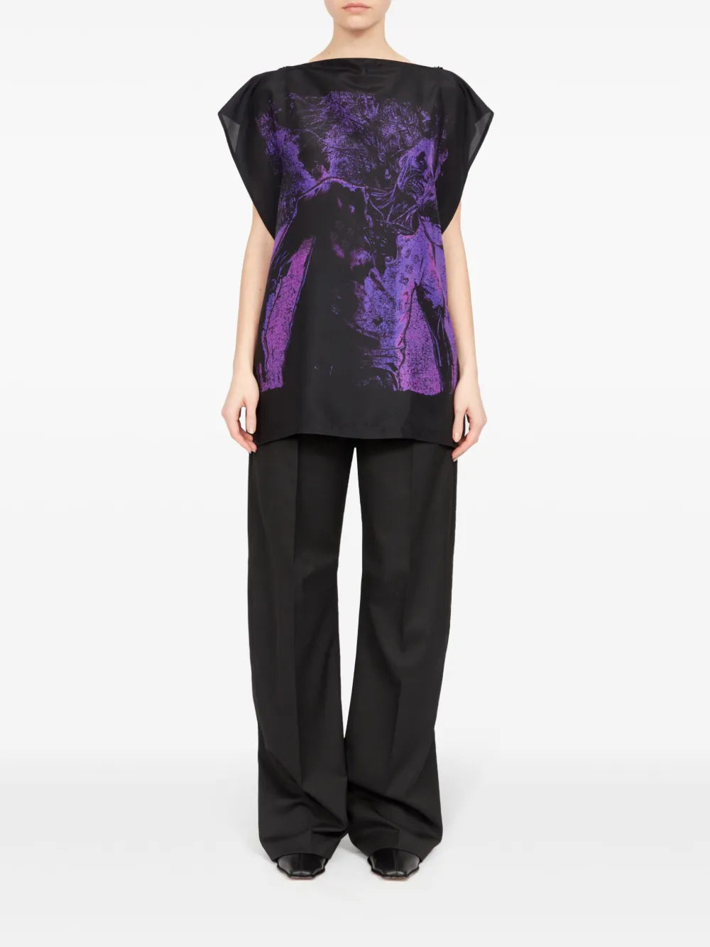 Ruffled Sleeveless Silk Blouse