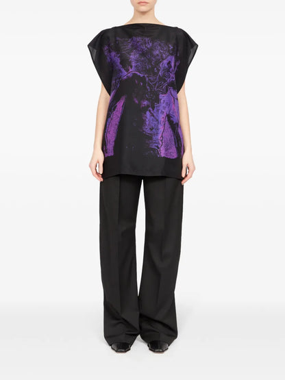Ruffled Sleeveless Silk Blouse