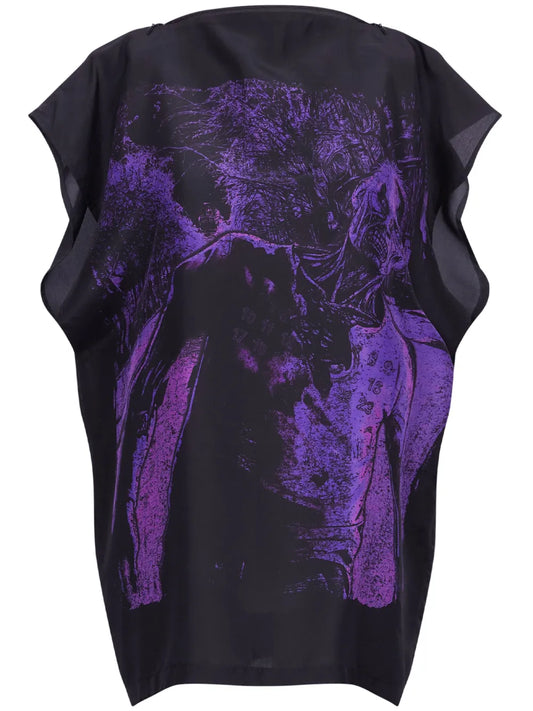 Ruffled Sleeveless Silk Blouse