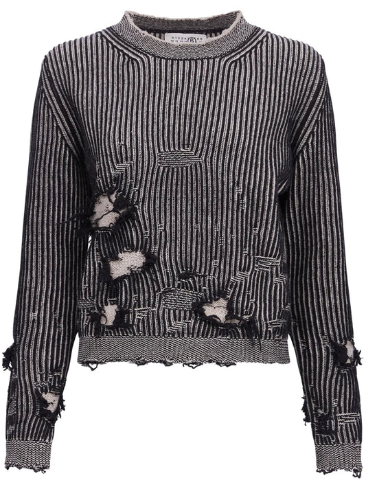 Distressed-Effect Knitted Jumper