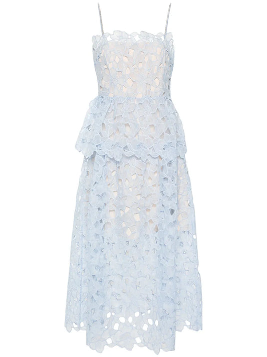 Floral-Embroidered Cotton Midi Dress