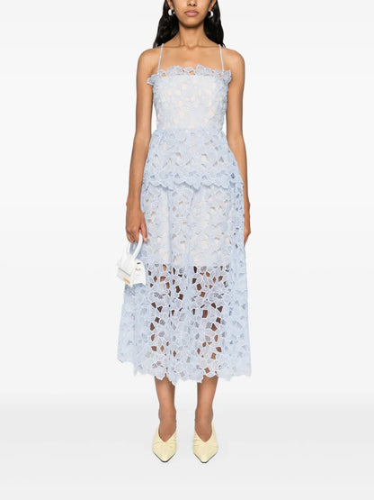Floral-Embroidered Cotton Midi Dress