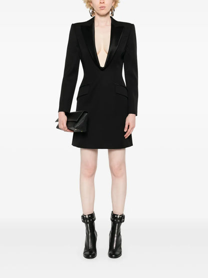 Peak-Lapel Wool Dress