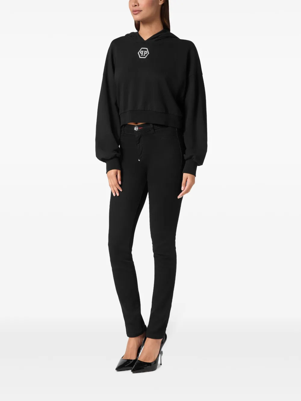 Crystal-Logo Cropped Hoodie
