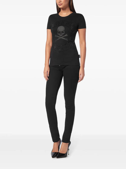 Skull-Strass Round-Neck T-Shirt