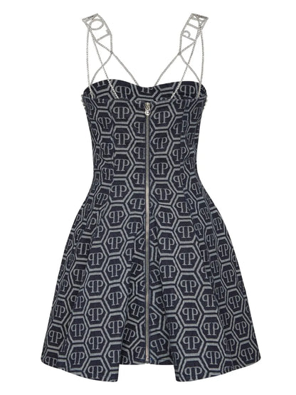 Monogram-Jacquard Denim Mini Dress
