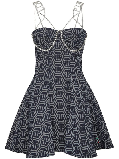 Monogram-Jacquard Denim Mini Dress