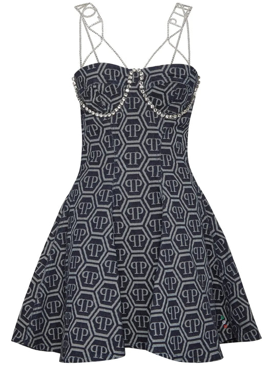 Monogram-Jacquard Denim Mini Dress
