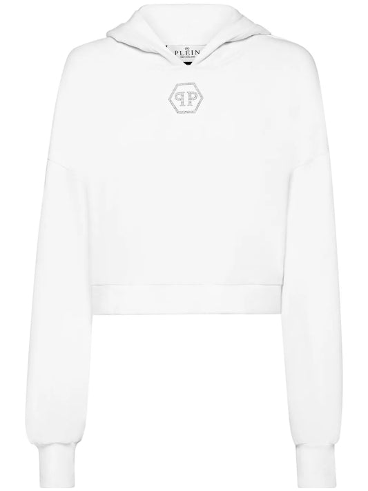 Crystal-Embellished Cropped Hoodie