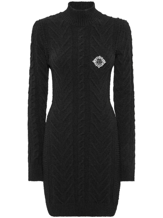 Appliqué Knitted Mini Dress