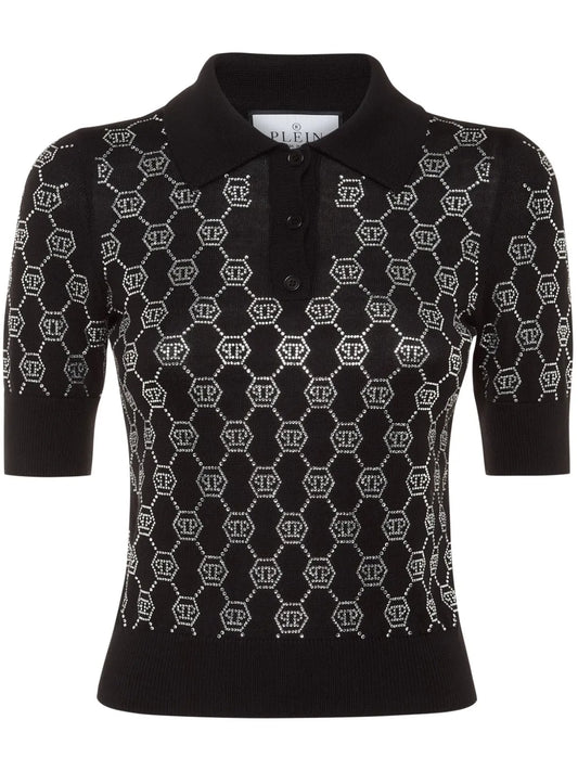 Crystal-Embellished Polo Top