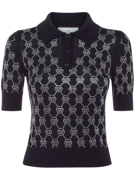 Crystal-Embellished Polo Top