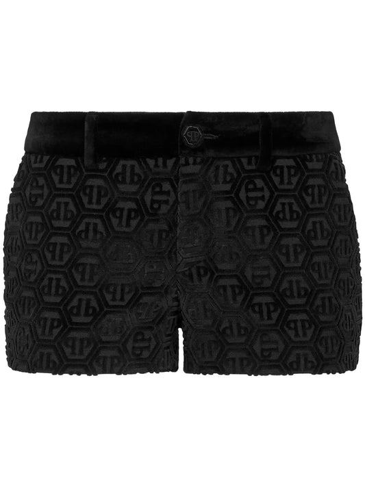 Monogram-Pattern Velvet Mini Shorts