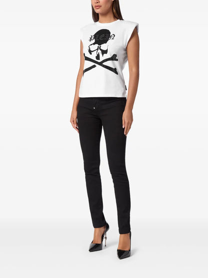 Rhinestone-Embellished Skull Tank Top