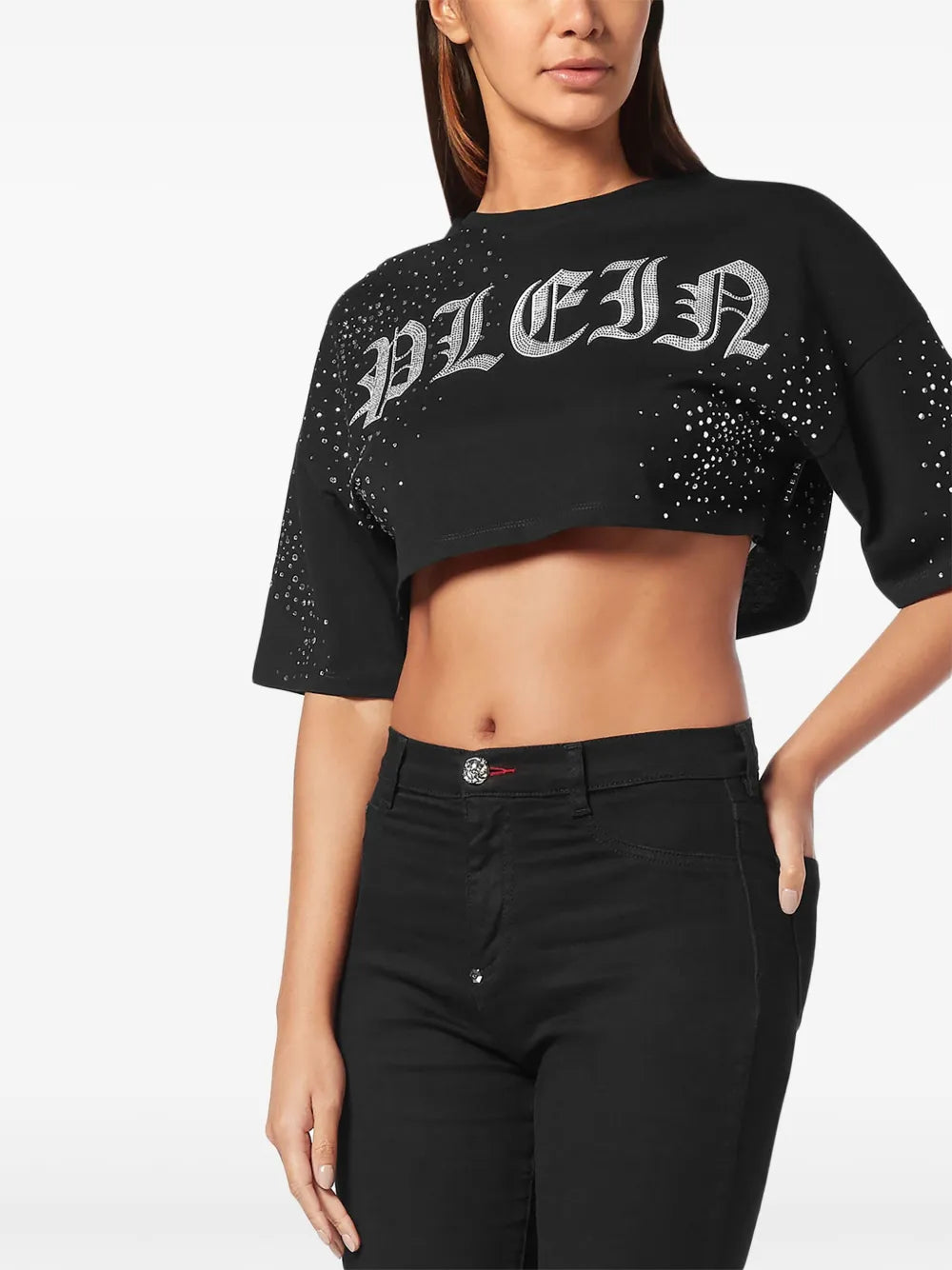 Crystal-Embellished Cropped T-Shirt