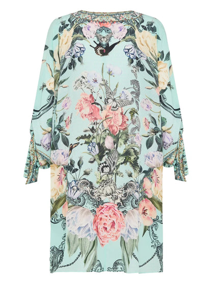 Petal Promise Land-Print Silk Dress