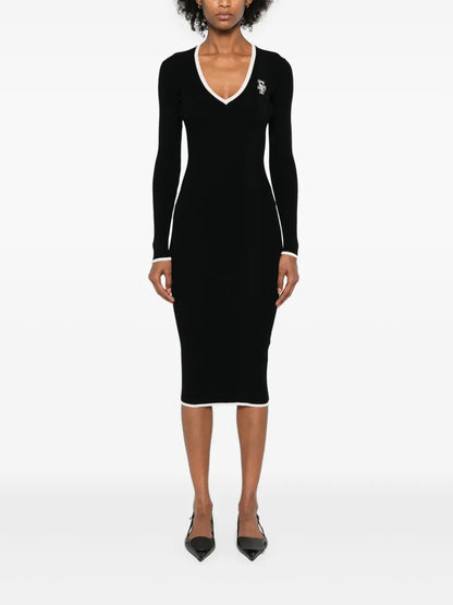 Intarsia-Knit Ribbed Midi Dress