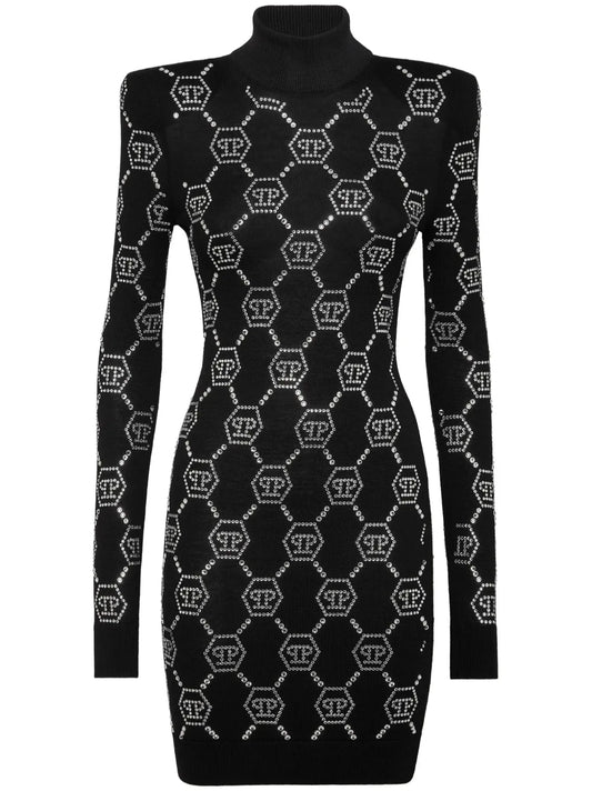 Crystal-Embellished Monogrammed Mini Dress