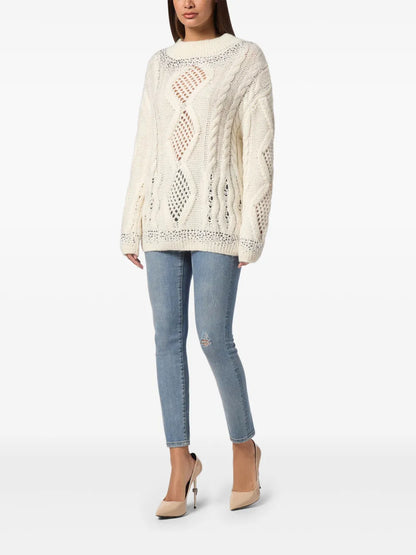 Rhinestone-Embellished Cable-Knit Sweater
