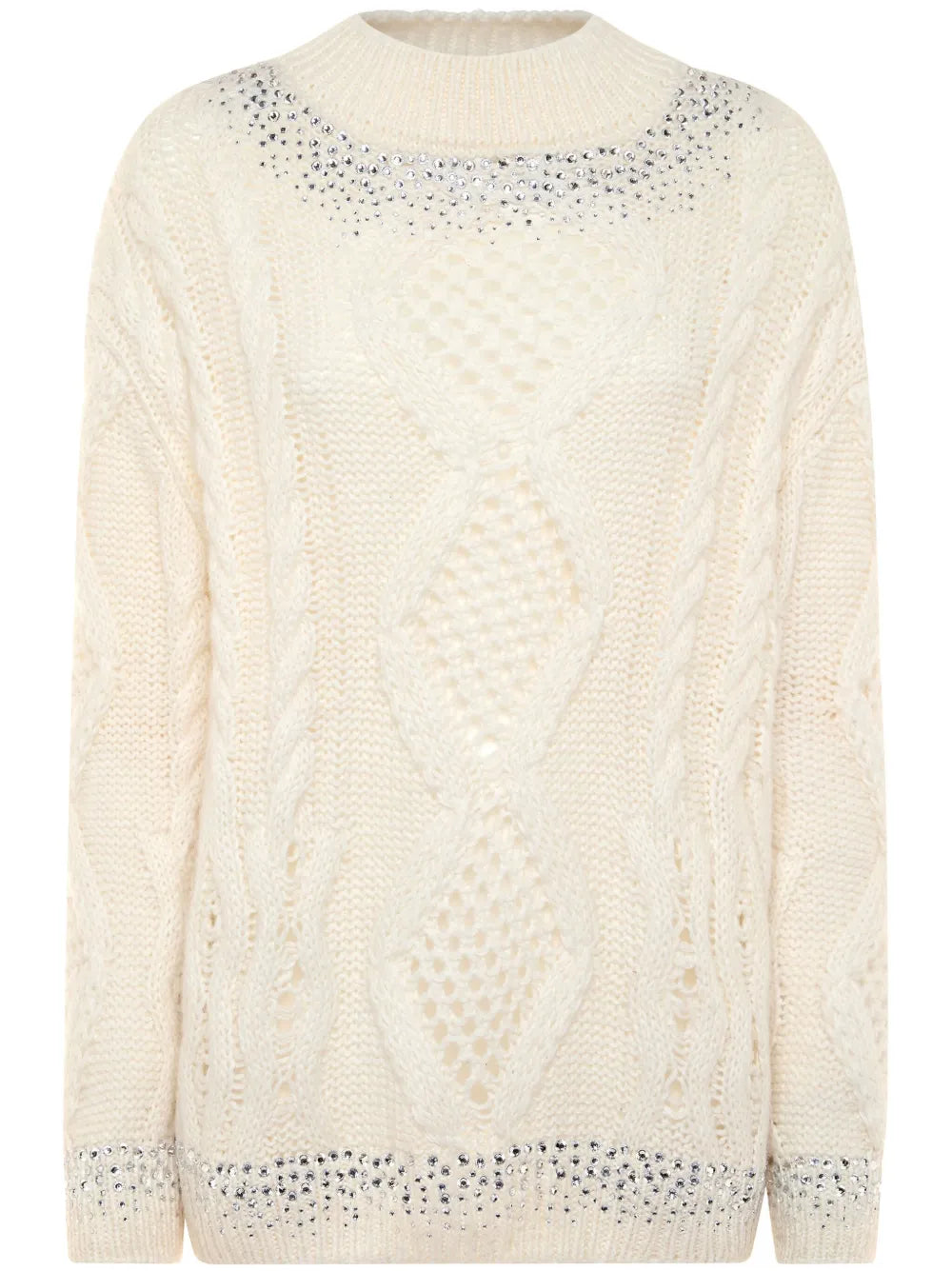 Rhinestone-Embellished Cable-Knit Sweater