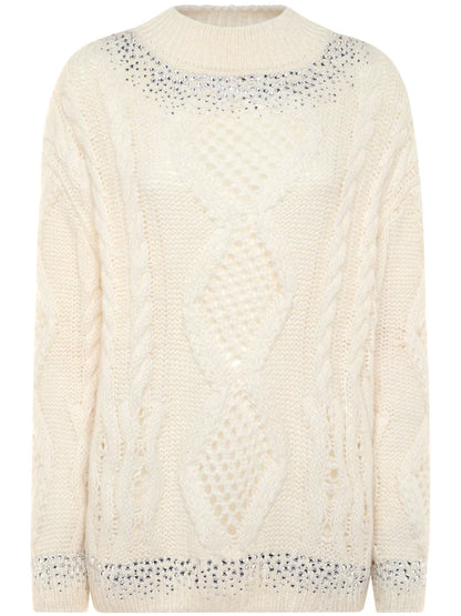 Rhinestone-Embellished Cable-Knit Sweater