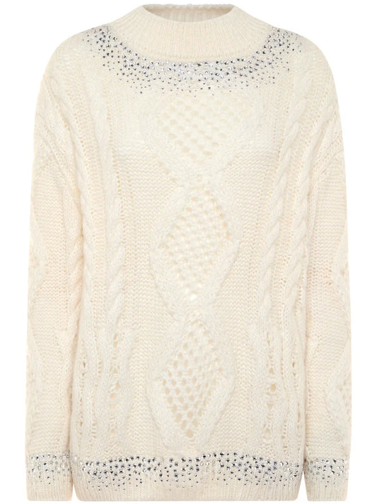 Rhinestone-Embellished Cable-Knit Sweater