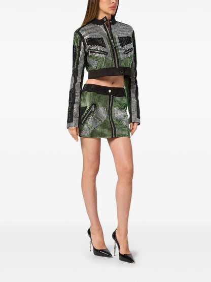 Strass Cropped Biker Jacket