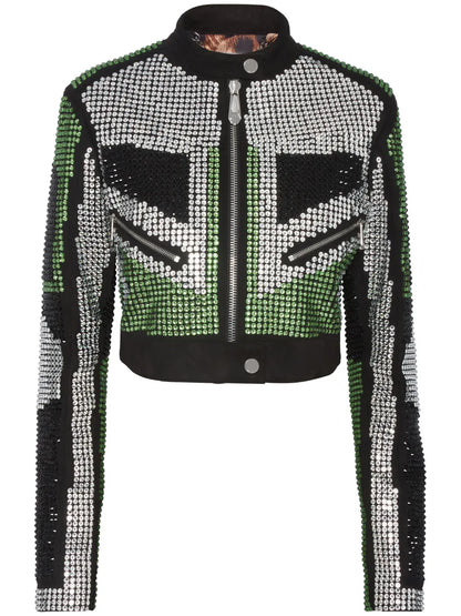 Strass Cropped Biker Jacket