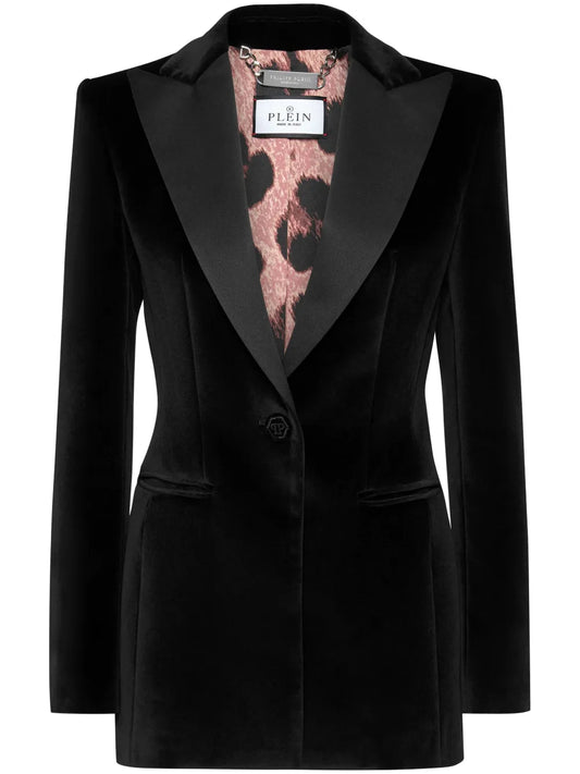 Skull-Appliqué Velvet Blazer