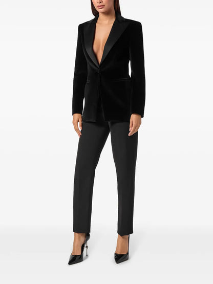 Skull-Appliqué Velvet Blazer