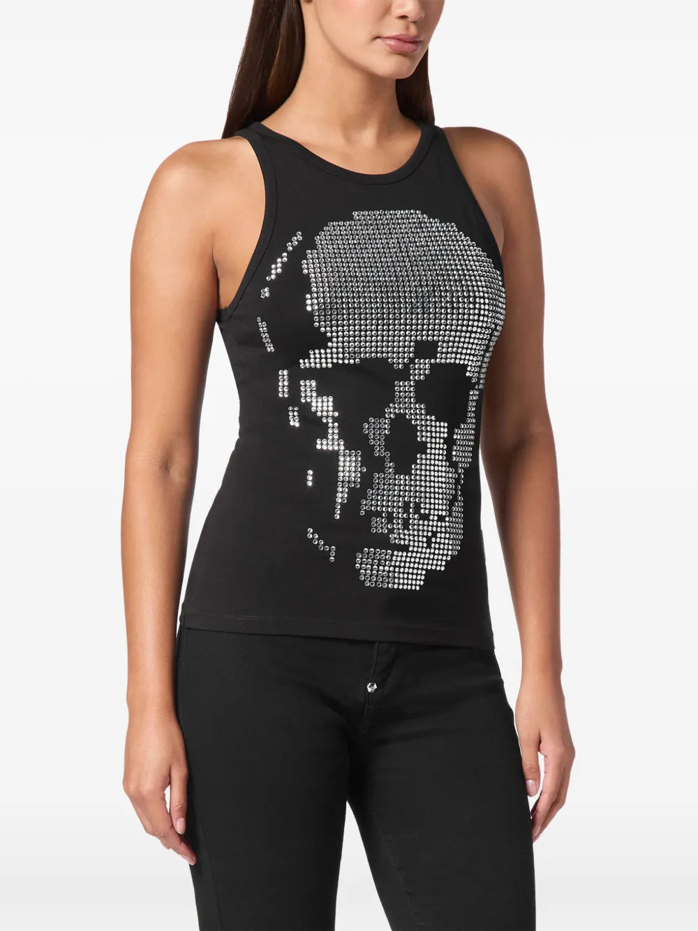 Skull-Embellished Ribbed Tank Top