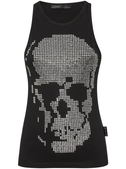 Skull-Embellished Ribbed Tank Top