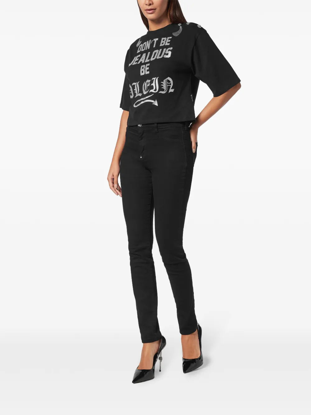 Crystal-Embellished Cropped T-Shirt