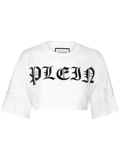 Crystal-Embellished Cropped T-Shirt