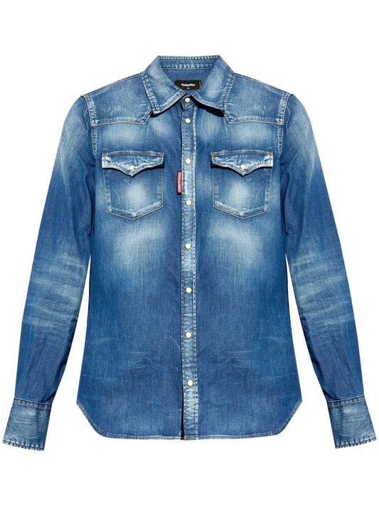 Western Ripped-Detail Denim Shirt