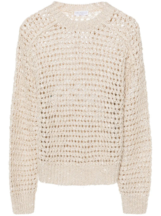 Sequined Open-Knit Jumper