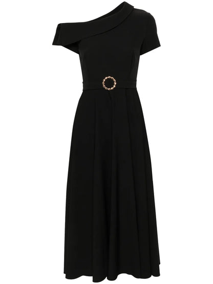One-Shoulder Belted Midi Dress