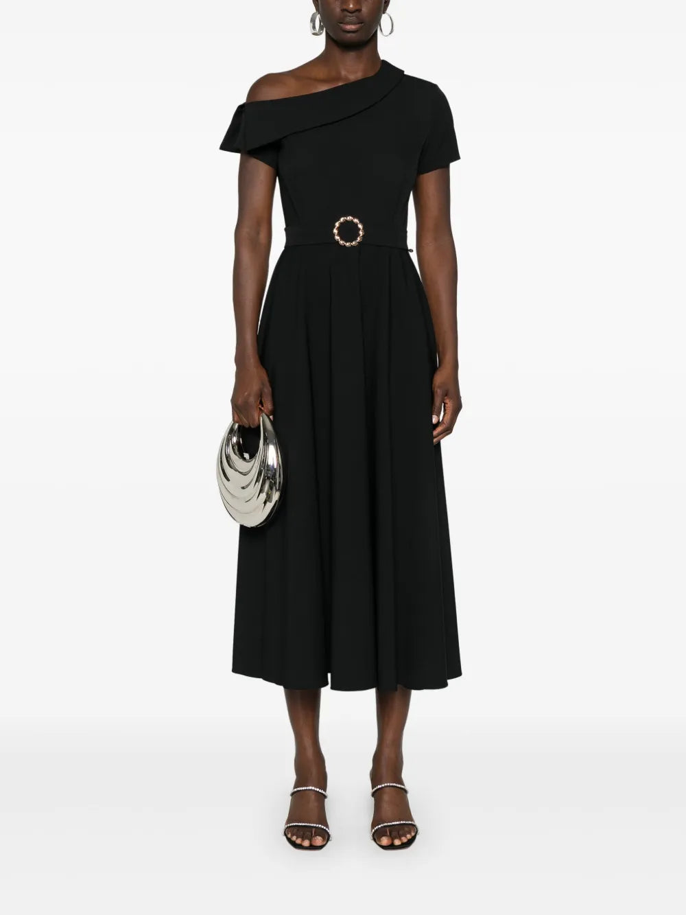 One-Shoulder Belted Midi Dress