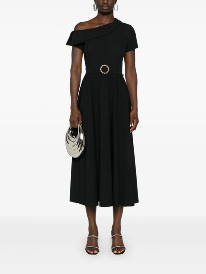 One-Shoulder Belted Midi Dress