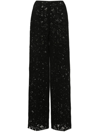 Floral-Mesh Straight Trousers