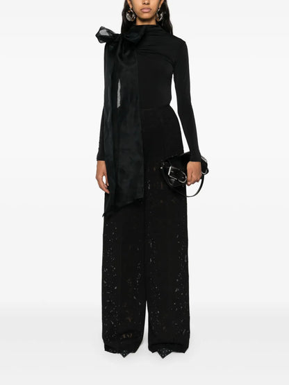 Floral-Mesh Straight Trousers