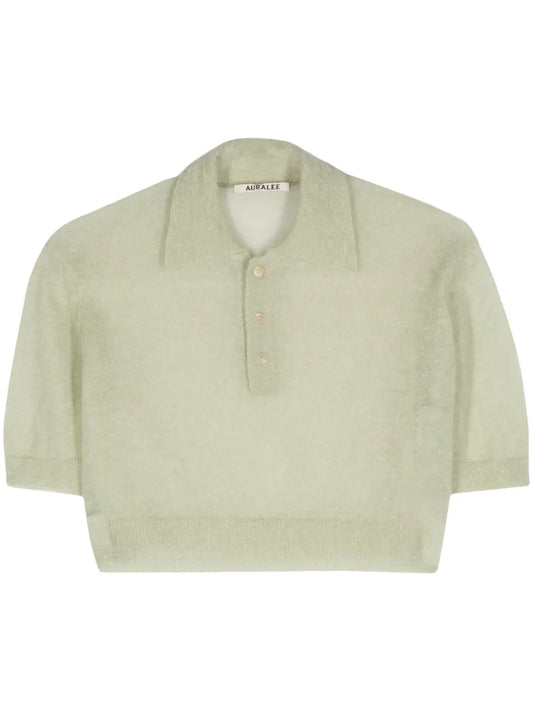 Fine-Knit Cropped Polo Top