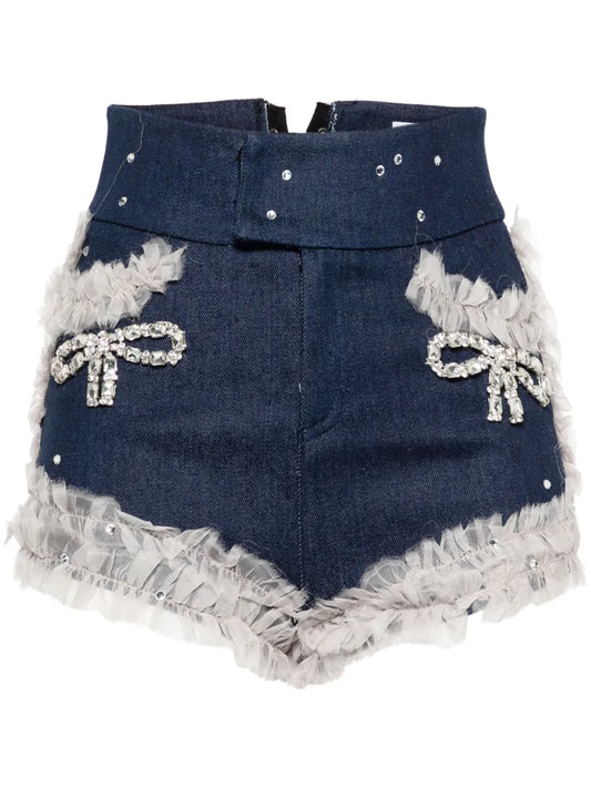 Ruffled High-Rise Denim Shorts