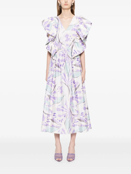 Ruffled Taffeta Midi Dress