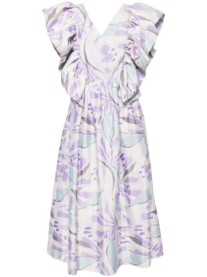 Ruffled Taffeta Midi Dress